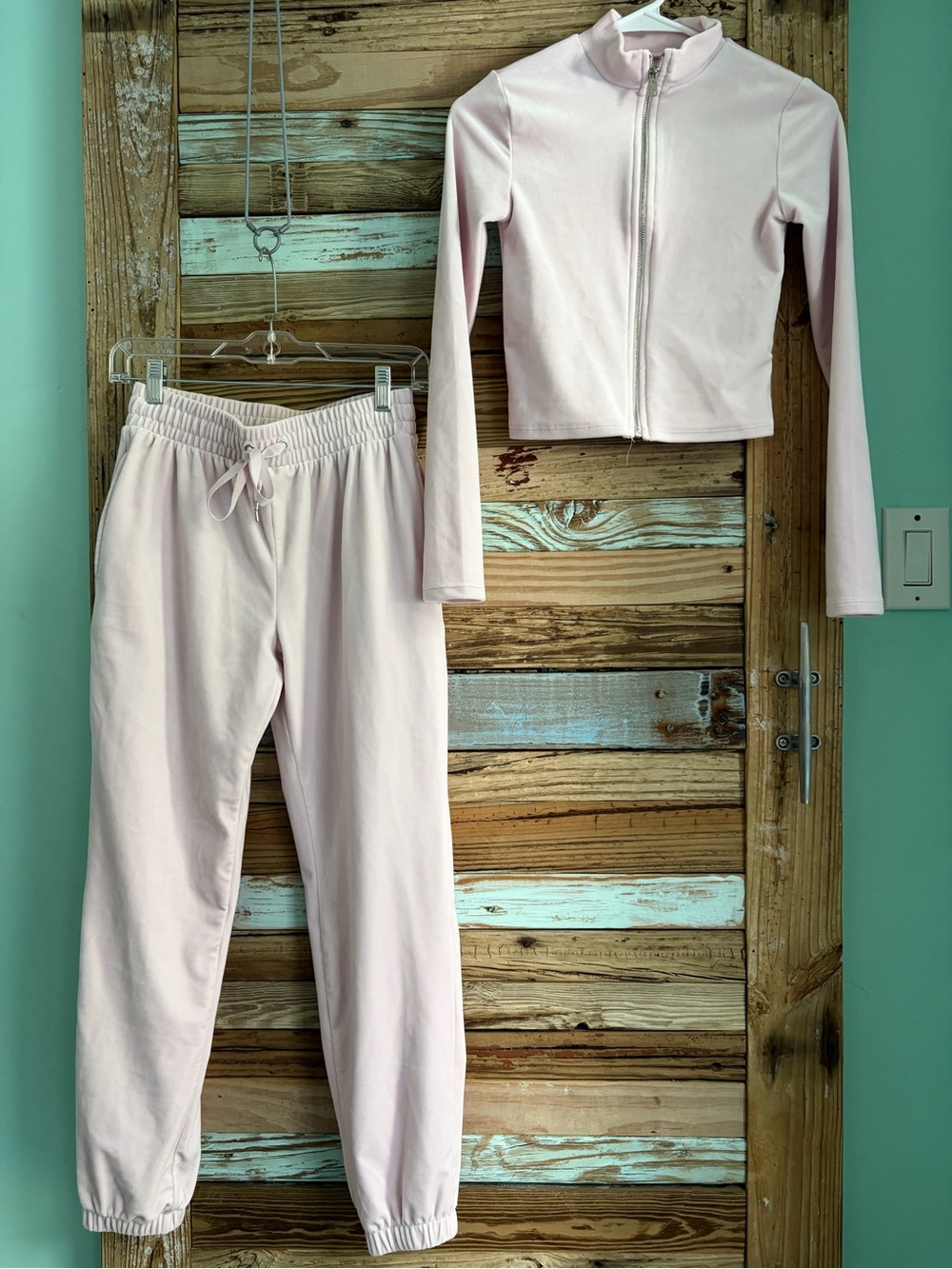Forever 21 Light Rose Pink Cropped Zip Jacket & Jogger Pants Set Small